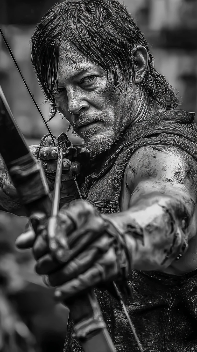 Close up of a lone warrior man in ruined city streets