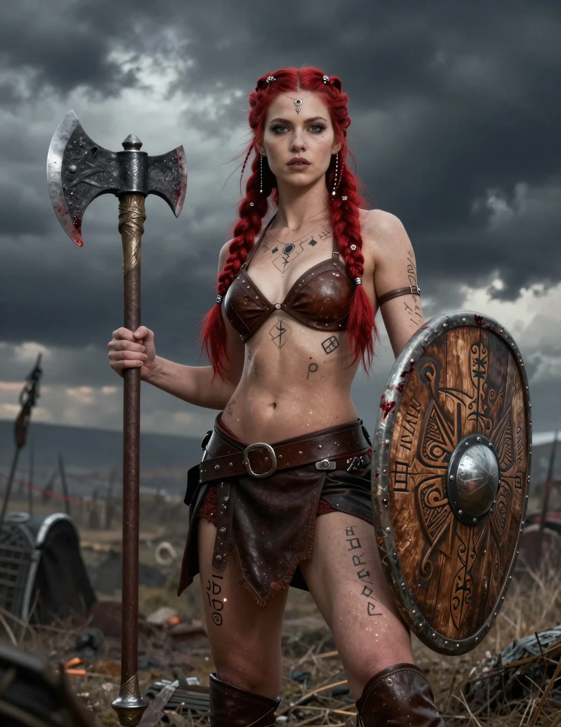 Valkyrie warrior on a stormy fantasy battlefield