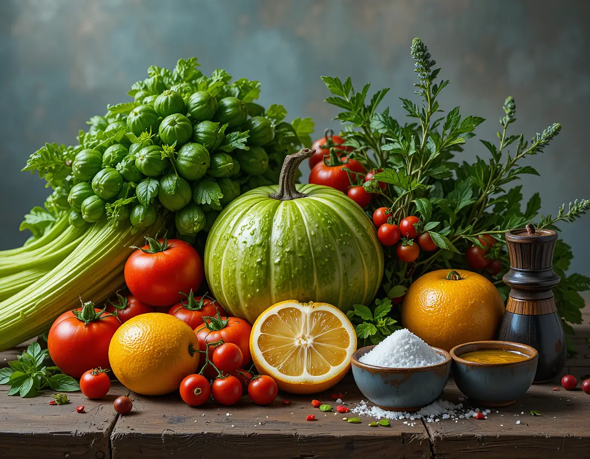 Frische Zutaten für einen mediterranen Salat in lebendiger Küchenszene