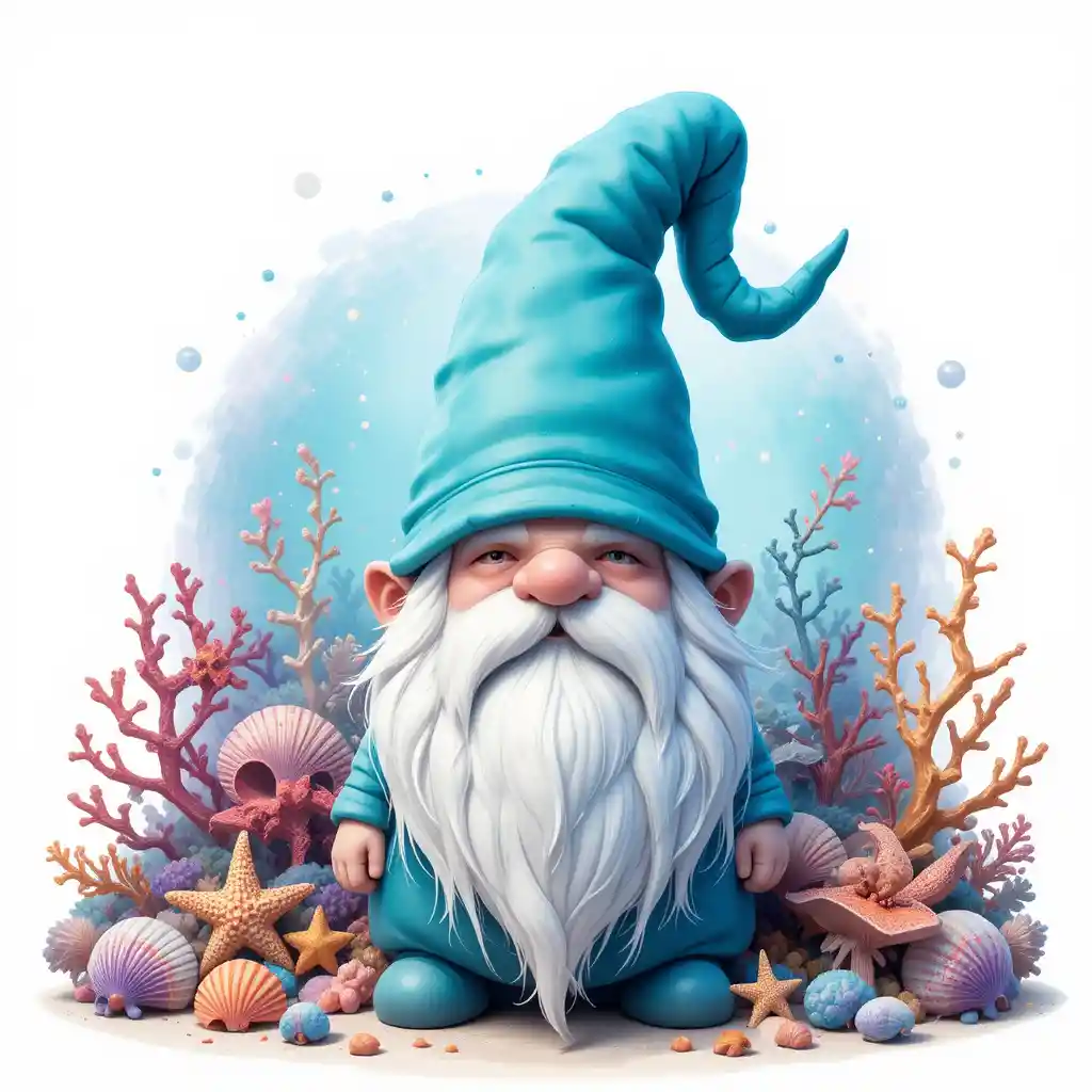 Whimsical Ocean Gnome With Turquoise Hat And Seashell Glow