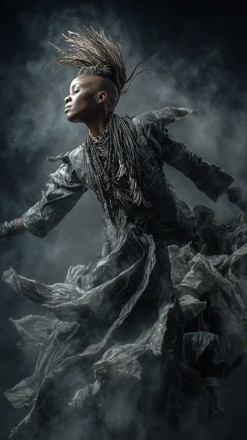 Mistica guerriera africana in danza rituale estatica