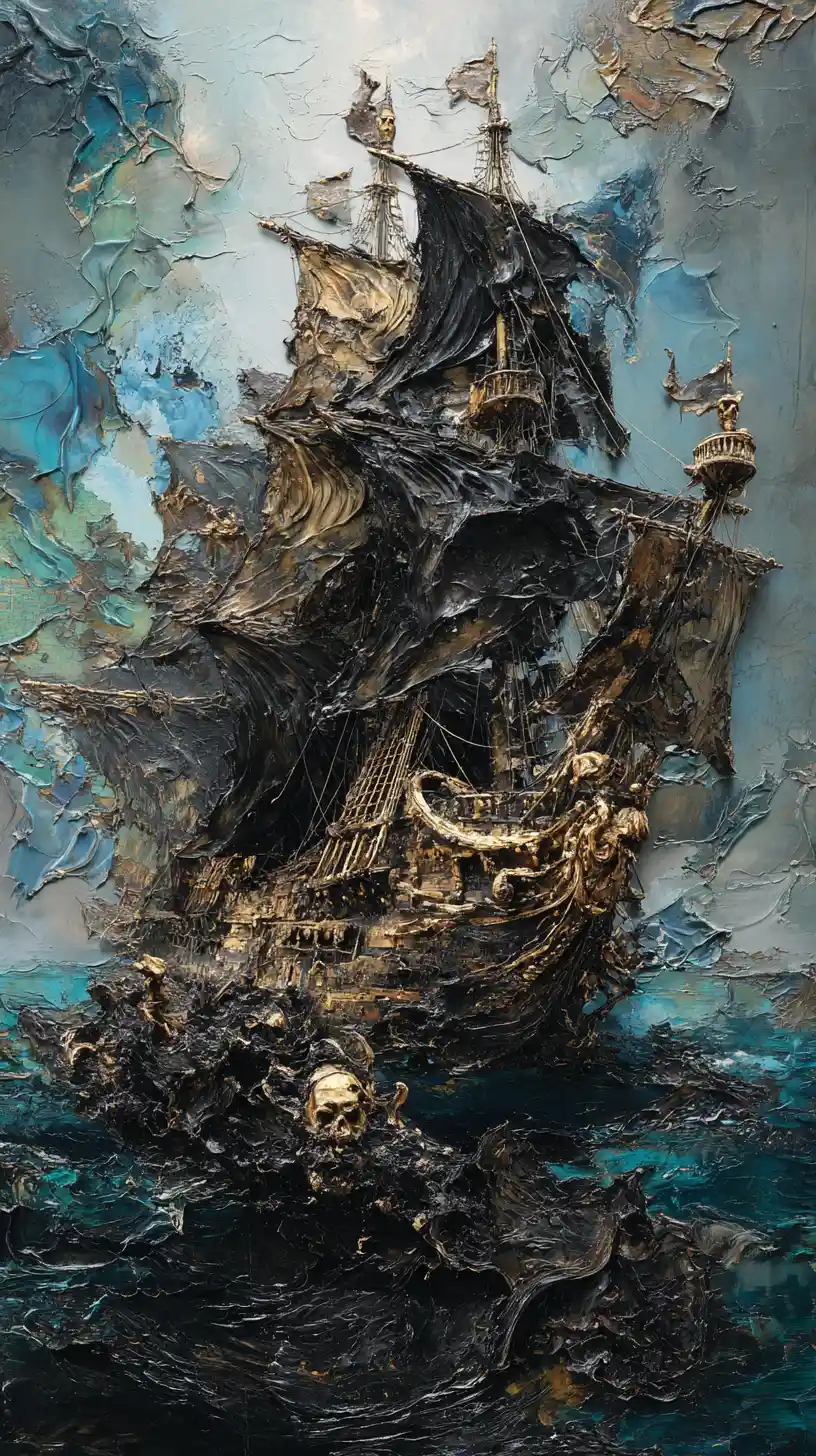 Capitaine pirate voguant sur une mer d’obsidienne impossible