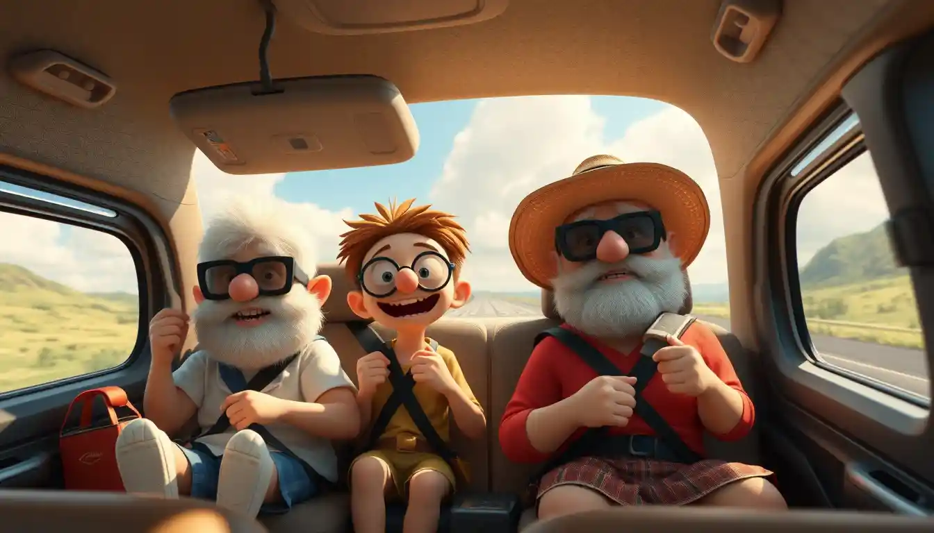 Funny gothic cartoon characters riding a holiday bus