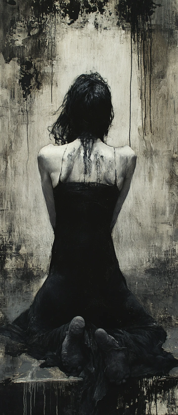 Young woman in gothic chiaroscuro ink and oil painting