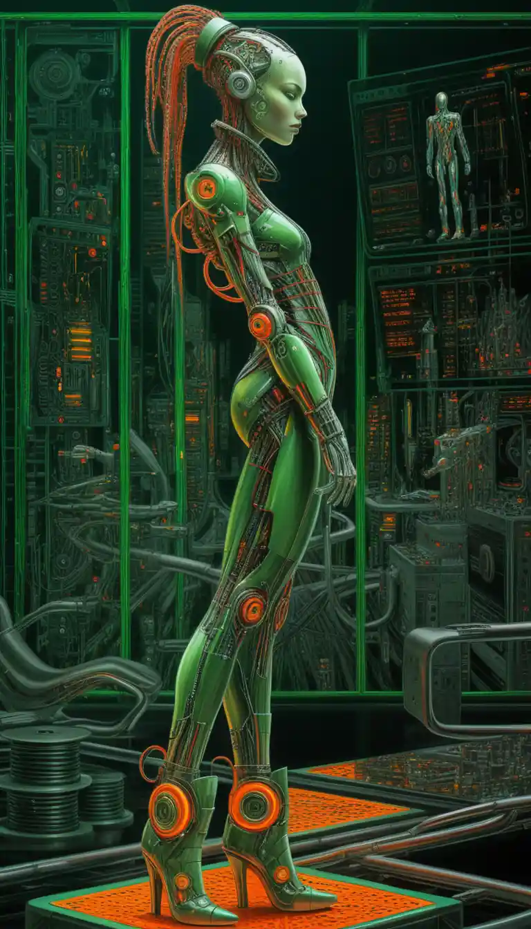 Donna cibernetica futuristica in elegante profilo biomeccanico