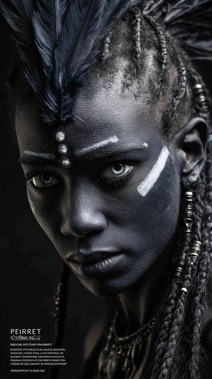 Retrato de mulher tribal futurista com marcas rituais