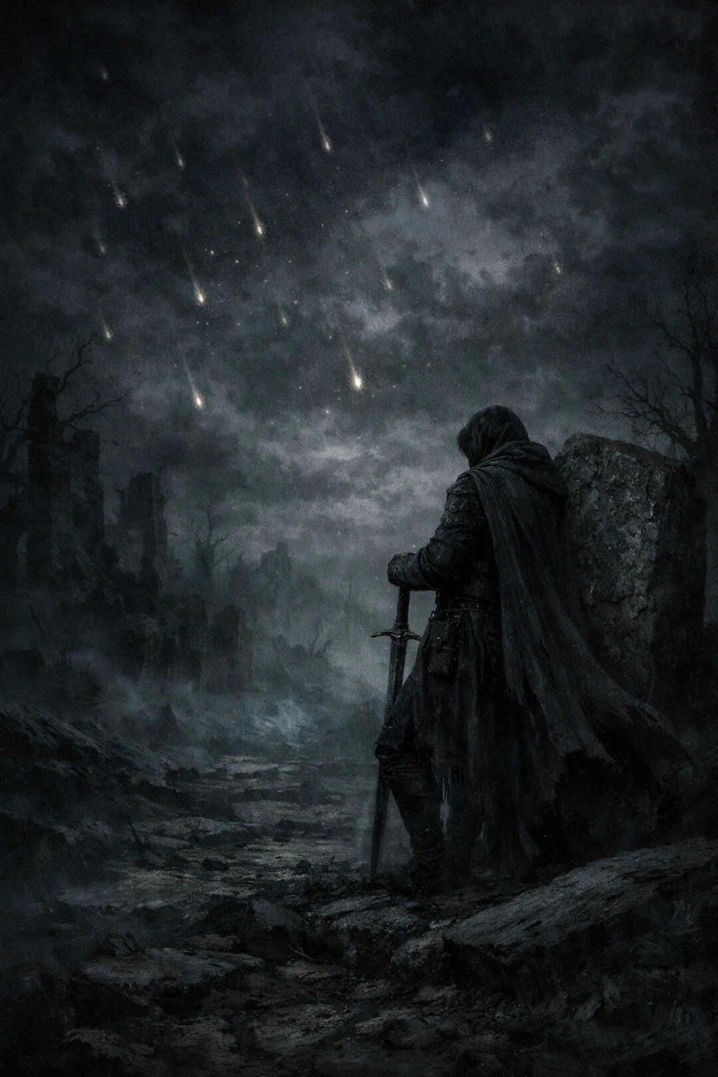 Stelle fioche che cadono dolcemente in un cielo notturno silenzioso