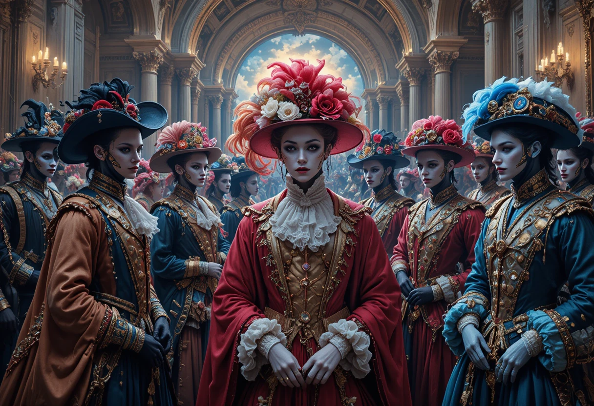 Baroque artists celebrating in a lively Roman gathering