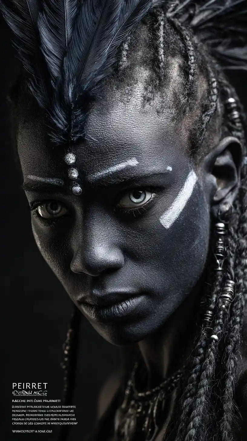 Retrato de mulher tribal futurista com marcas rituais