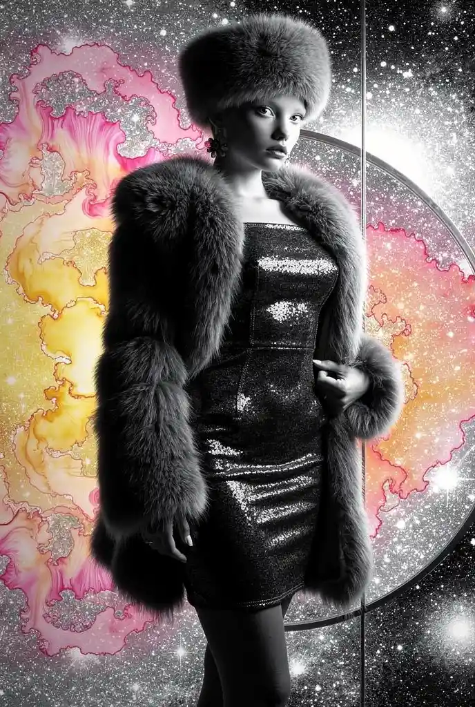 Lächelnde Frau in surrealer psychedelischer Traumszene der Mode