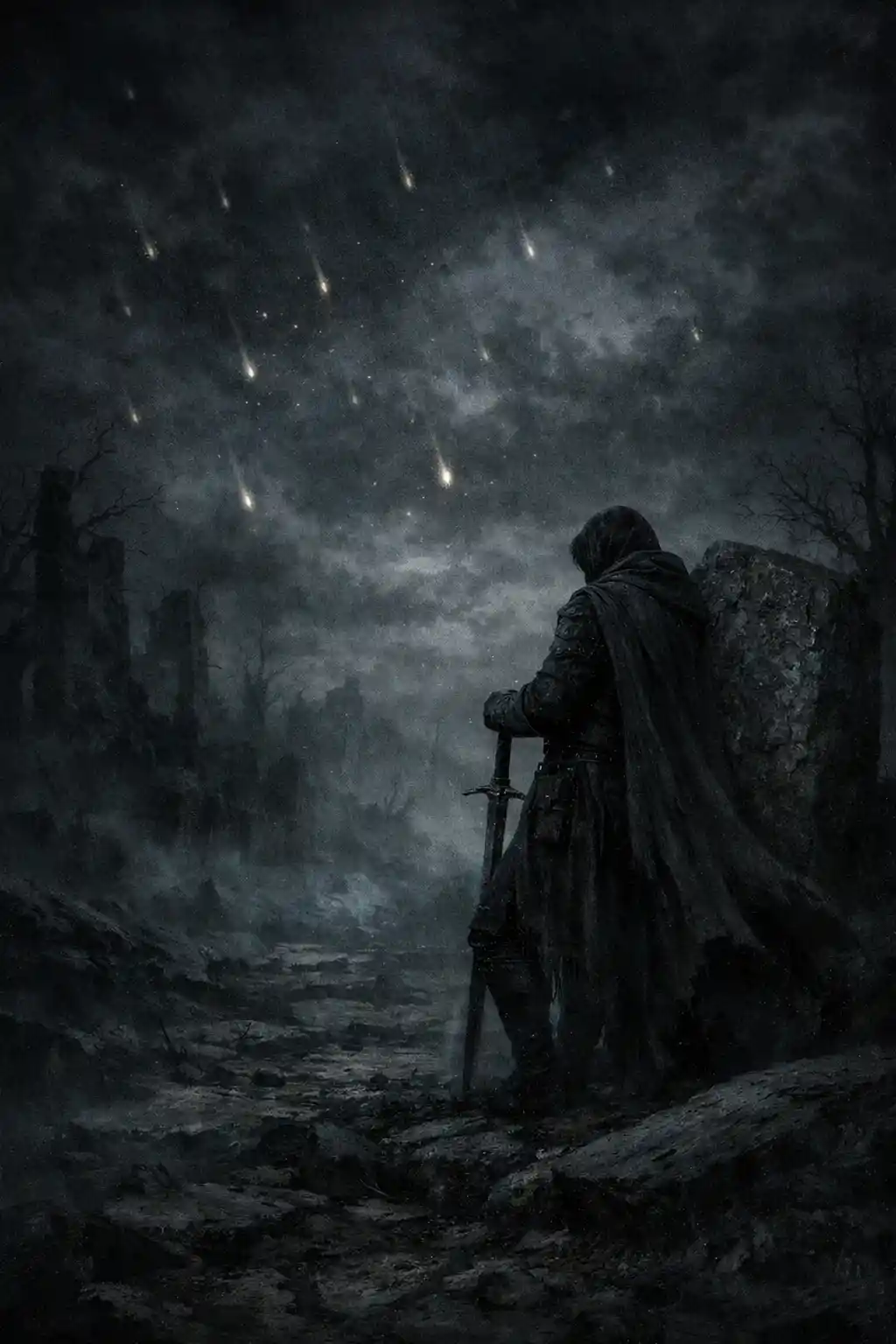 Stelle fioche che cadono dolcemente in un cielo notturno silenzioso