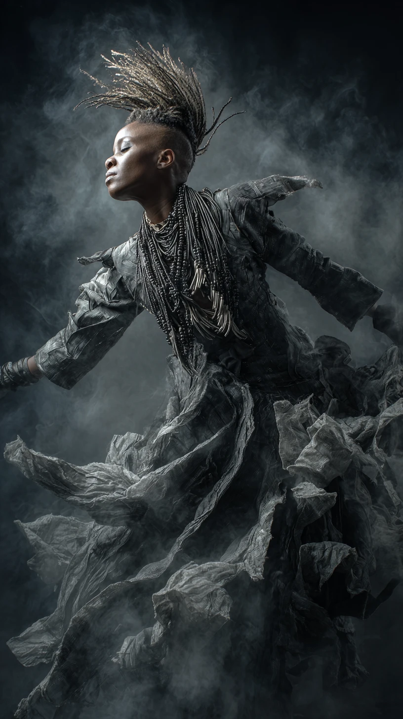 Mistica guerriera africana in danza rituale estatica