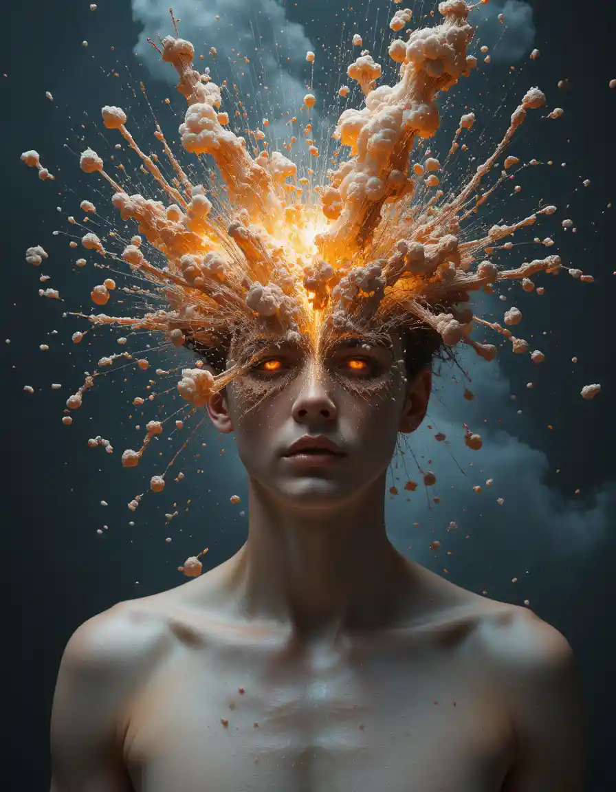 Realistic rendering of a human head violently exploding