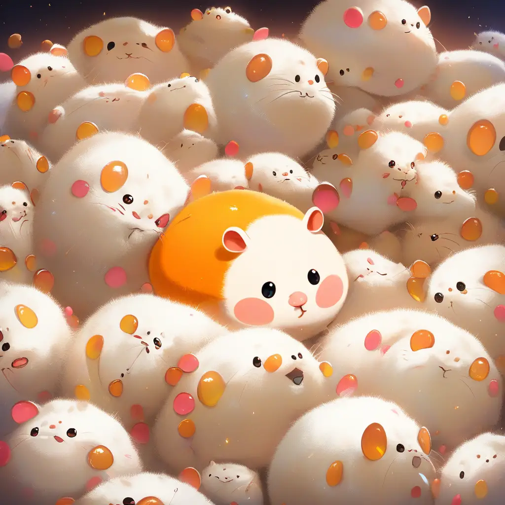Adorably round hamster with puffy cheeks and tiny paws