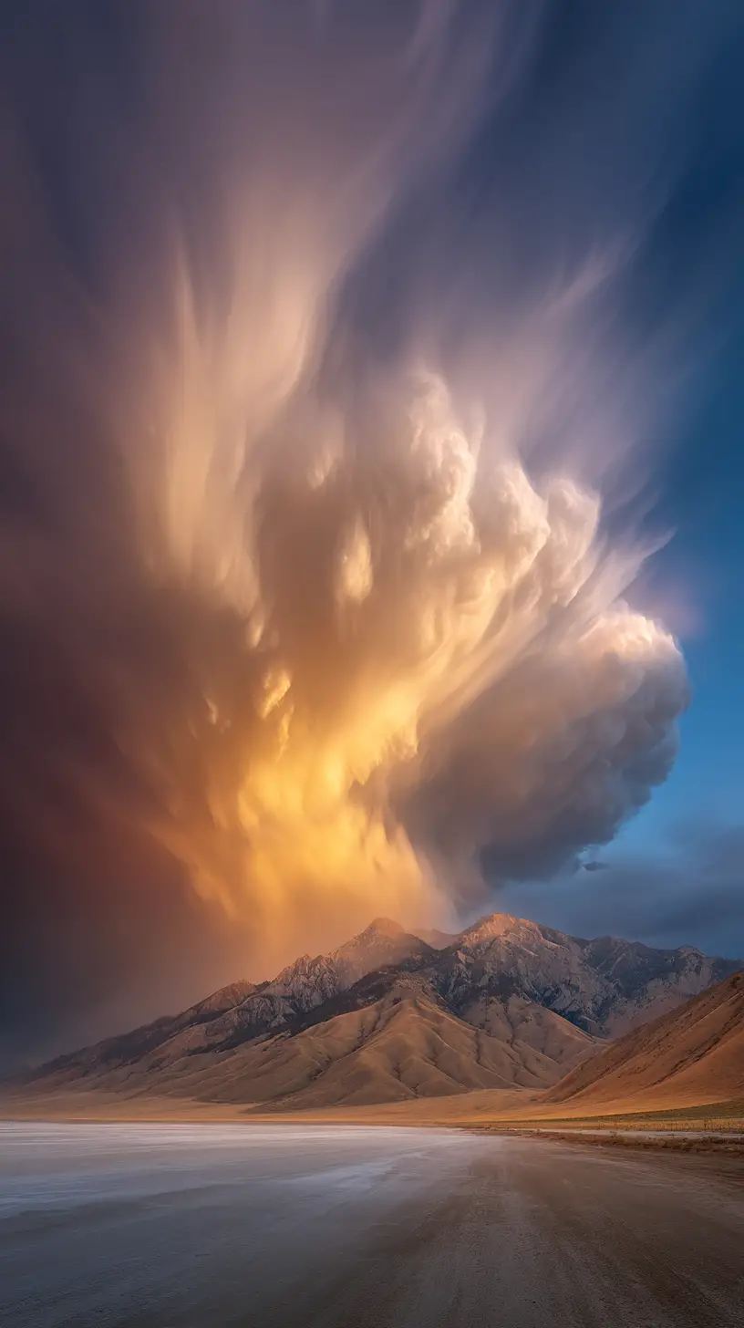 Dramatic long exposure cloudscape over a minimal horizon