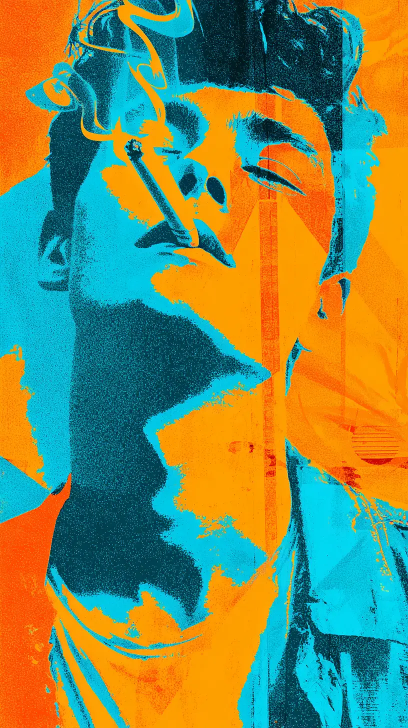 Graphic pop portrait of a calm man with cigarette