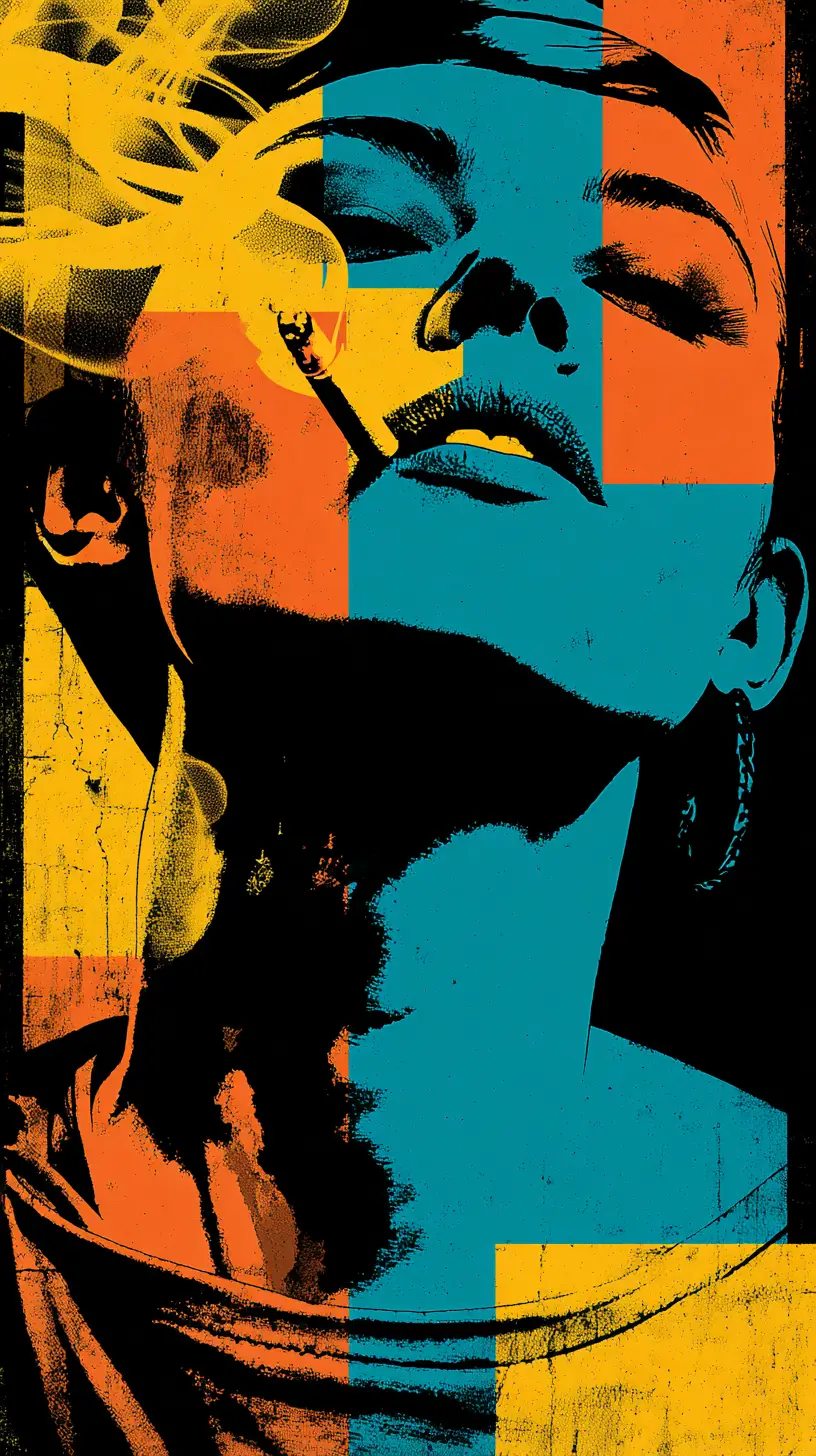 Graphic pop portrait of a calm man with cigarette