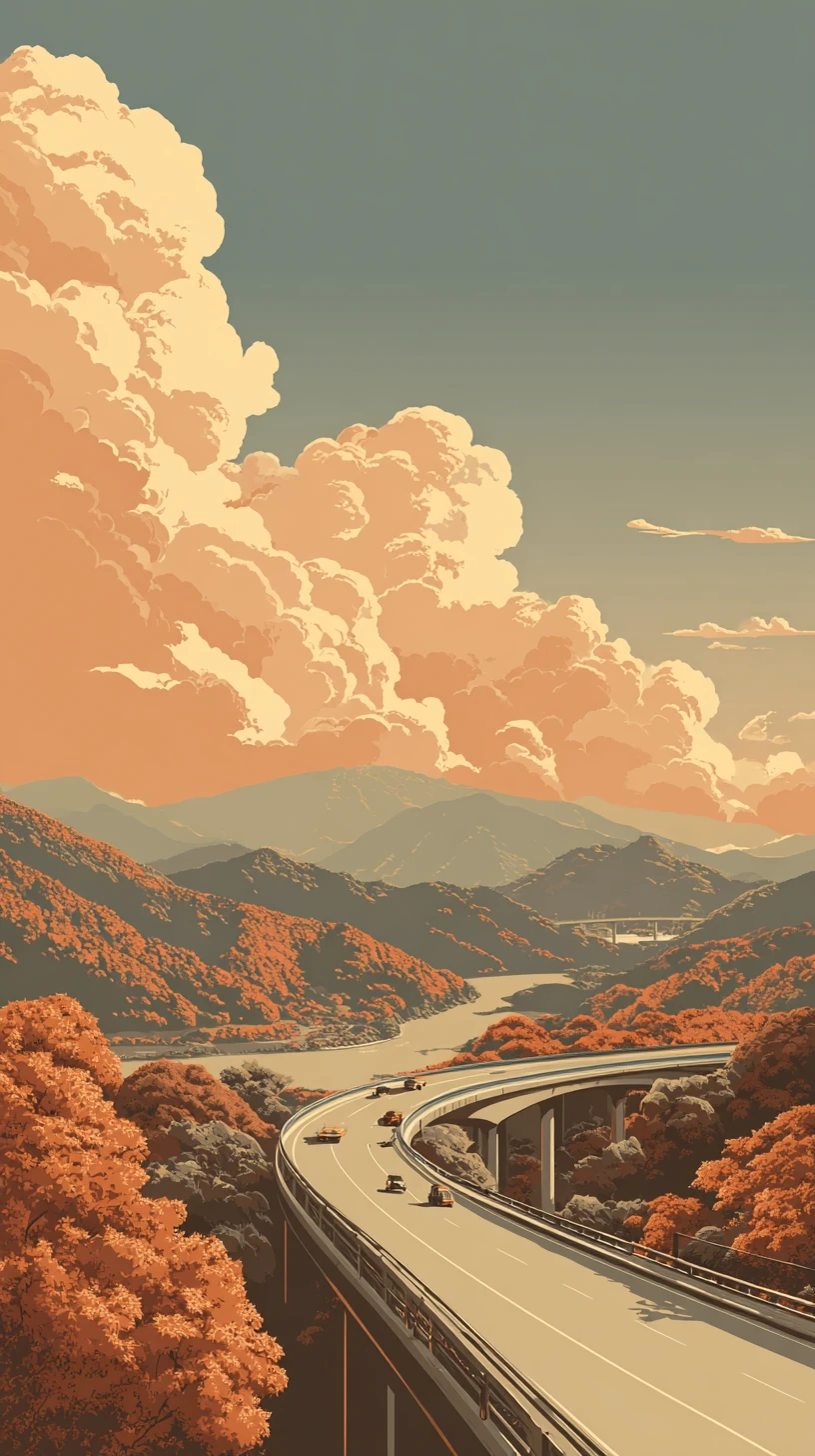 Serena autostrada di montagna nella soffice luce del pomeriggio