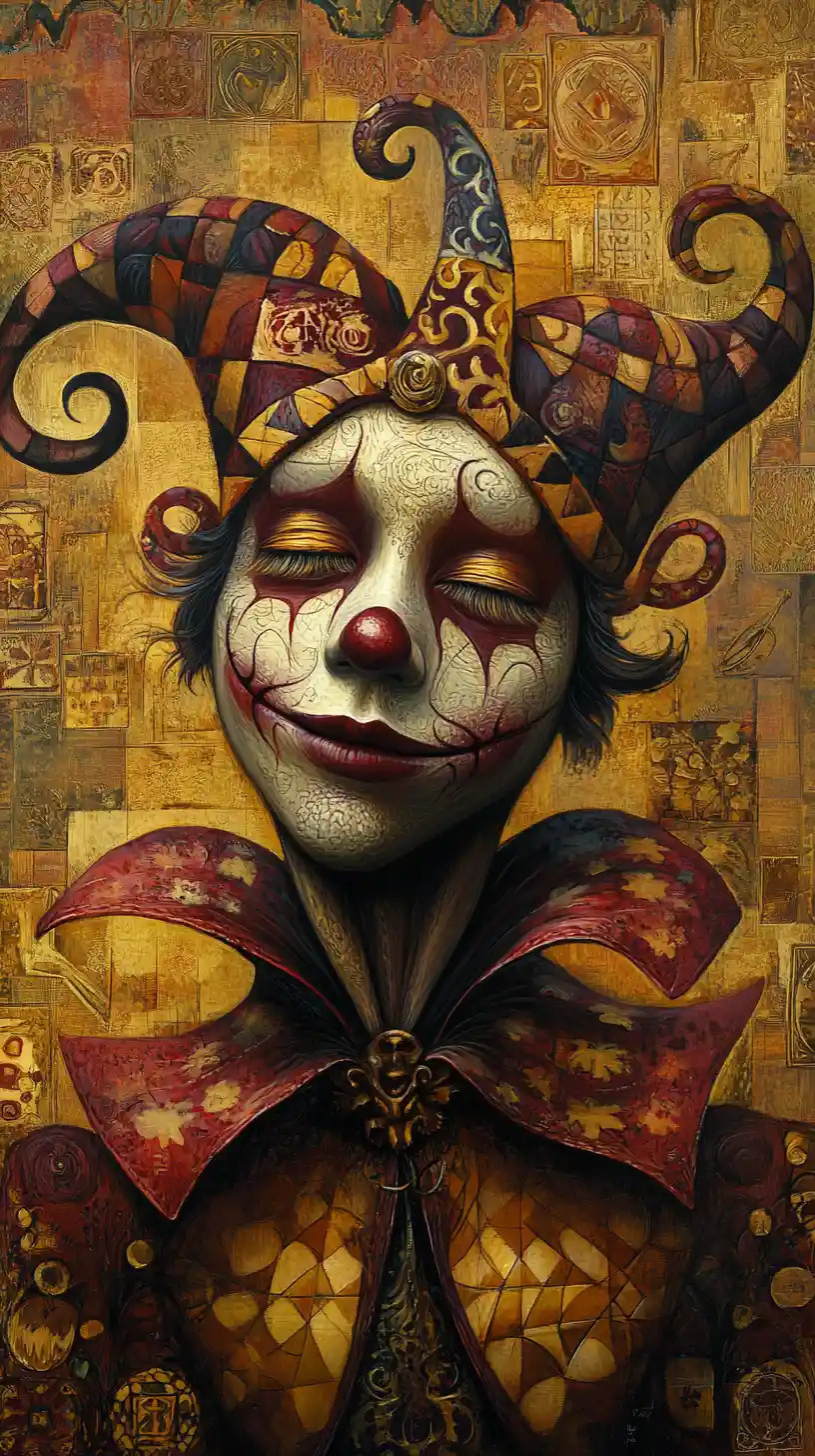Surreal court jester in a distorted fantastical world