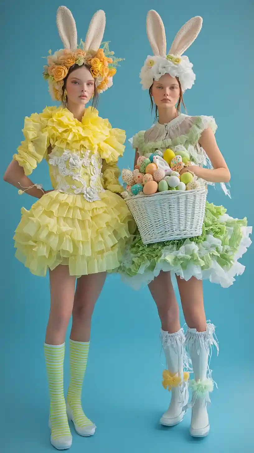 Whimsical Fashion Portrait Of Two Easter Themed Women