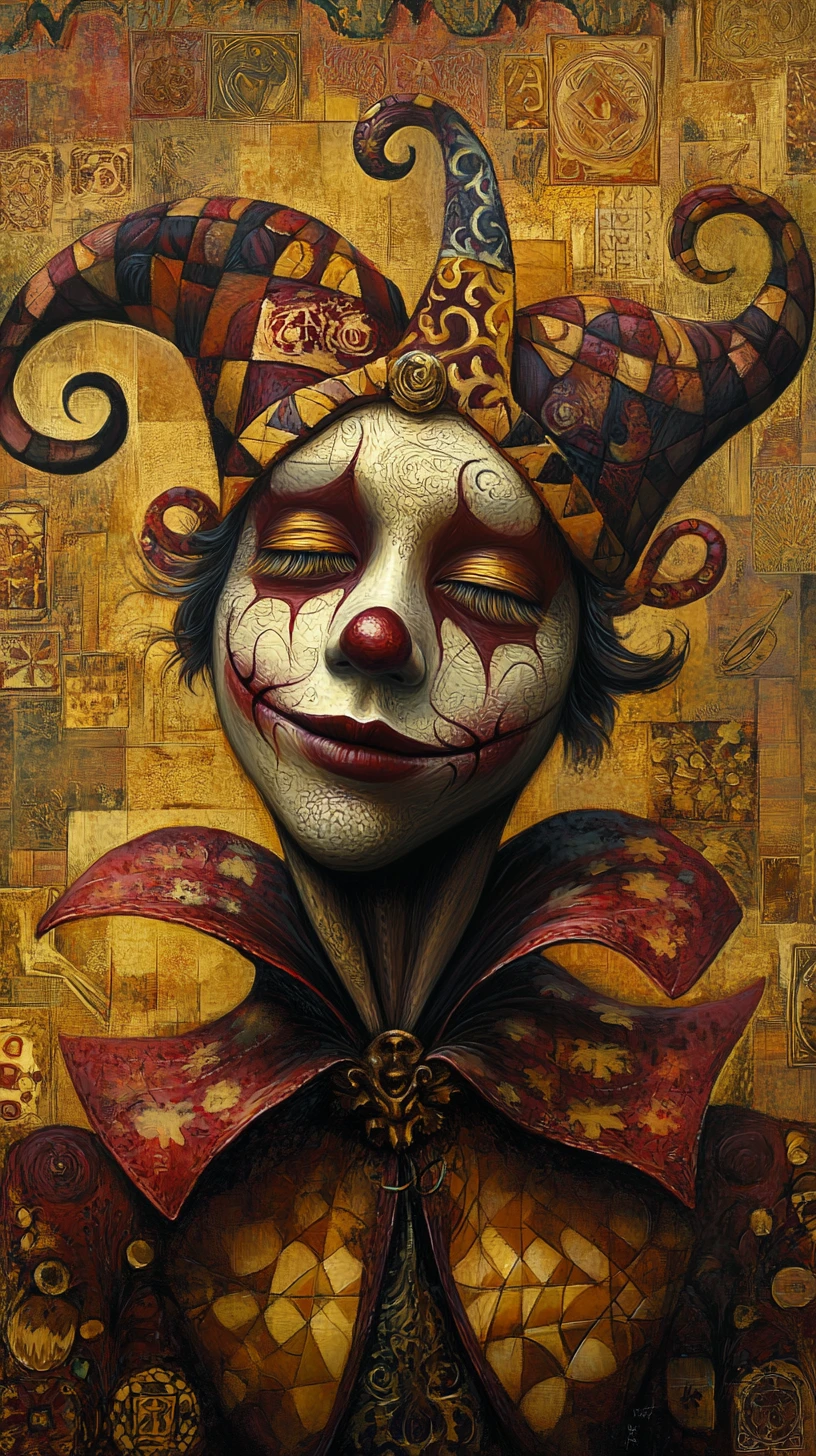 Surreal court jester in a distorted fantastical world