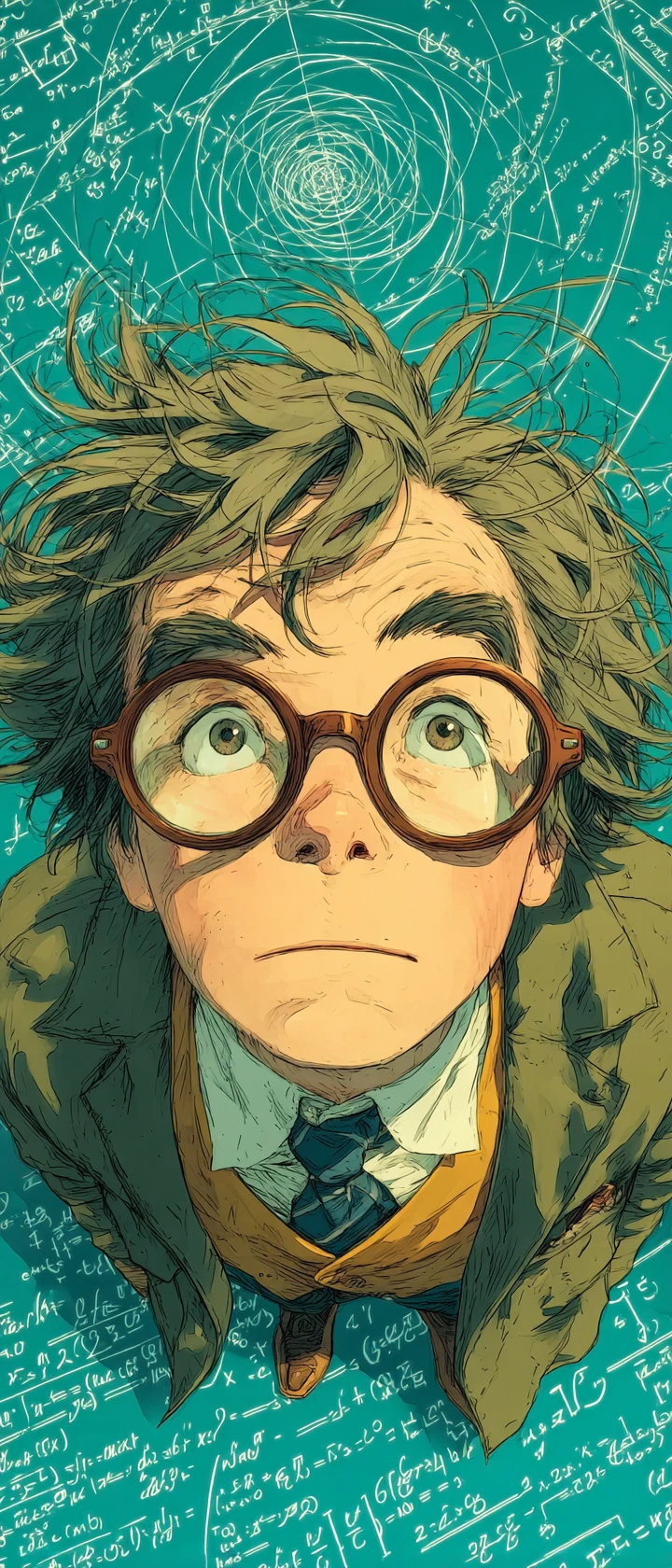 Anime mathematician amazed by living equations on chalkboard