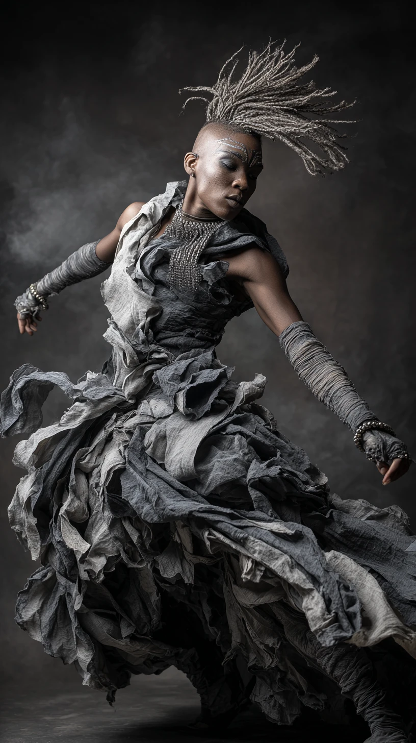 Mystic African warrior woman in ecstatic ritual dance