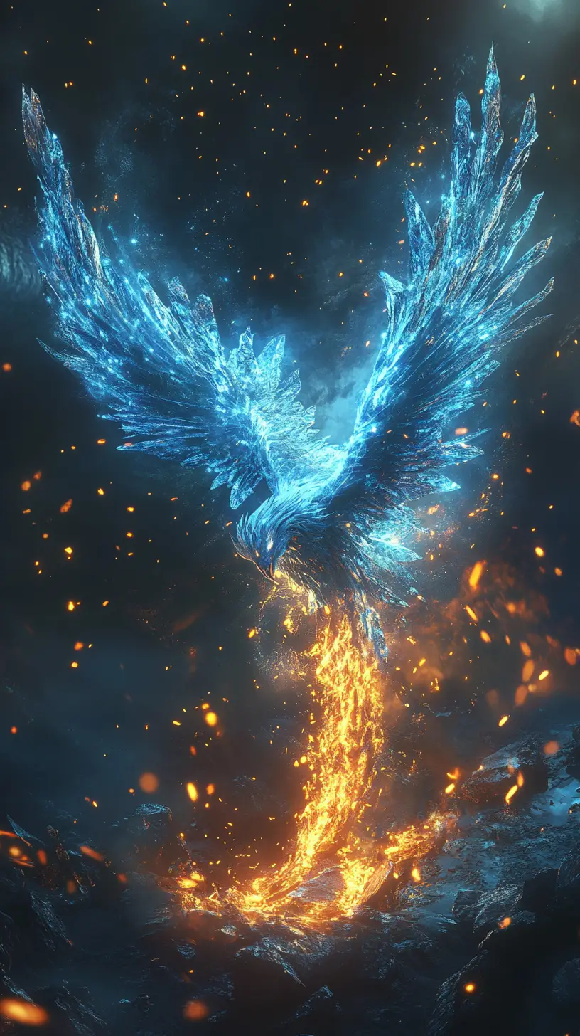 Frozen giant colliding with blazing solar phoenix