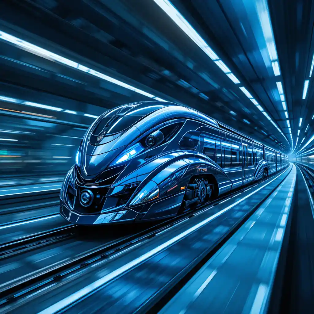 Futuristic chrome train racing forward with intense speed