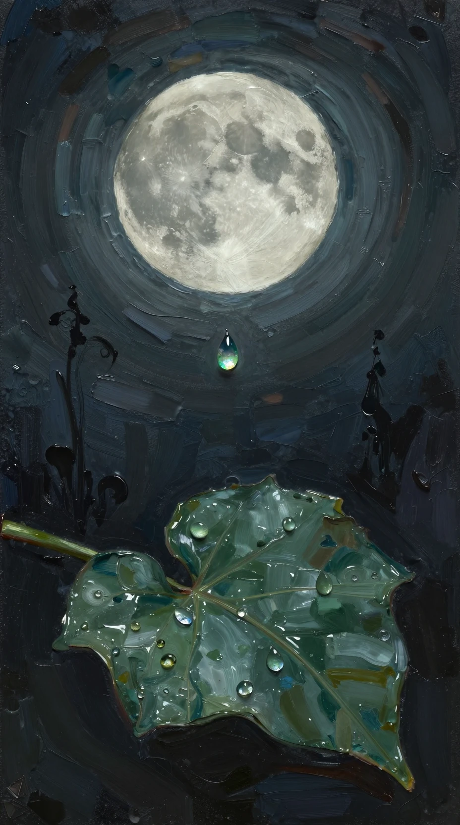 Expressionist moon hidden behind an abstract encirclement