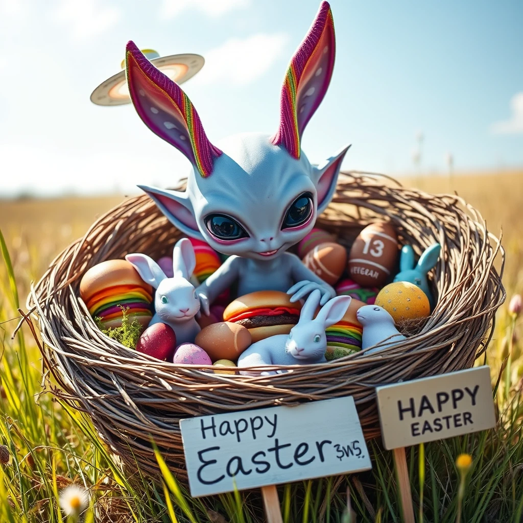 Playful Lilac Alien Hiding In A Colorful Easter Nest