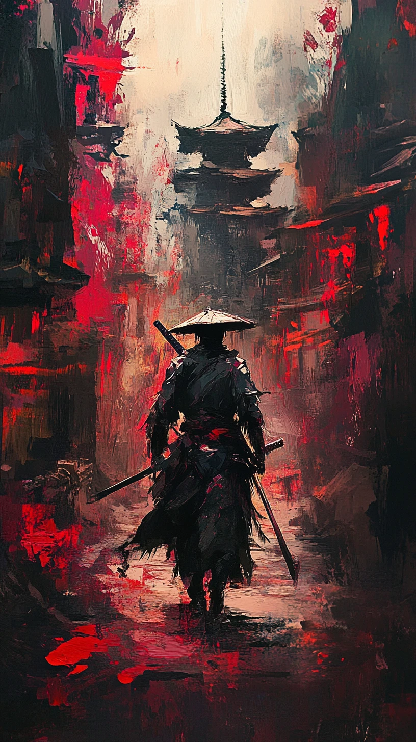 고대 신비한 폐허 도시의 다크 판타지 닌자