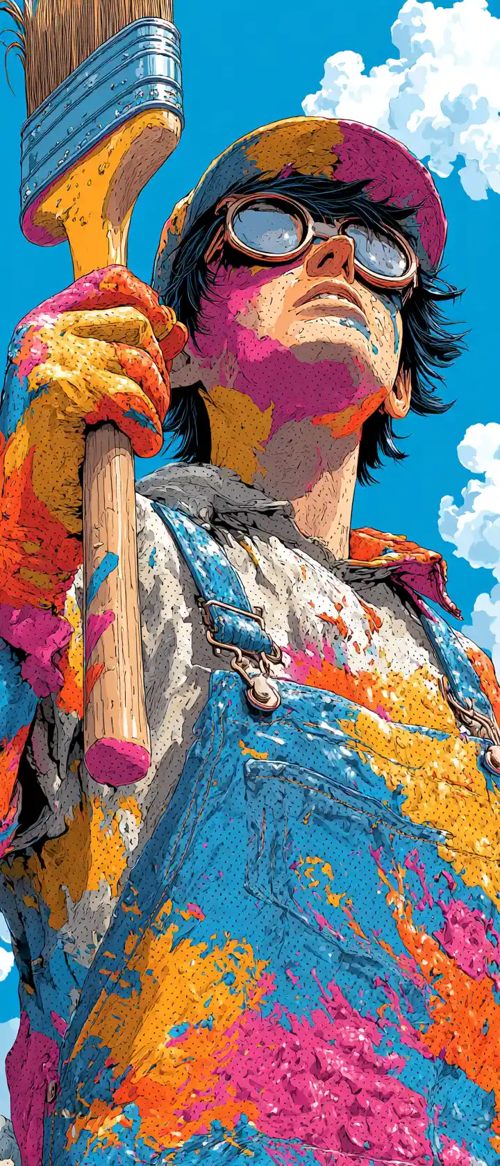 Pintor de anime asombrado por explosiva obra pop art en el lienzo