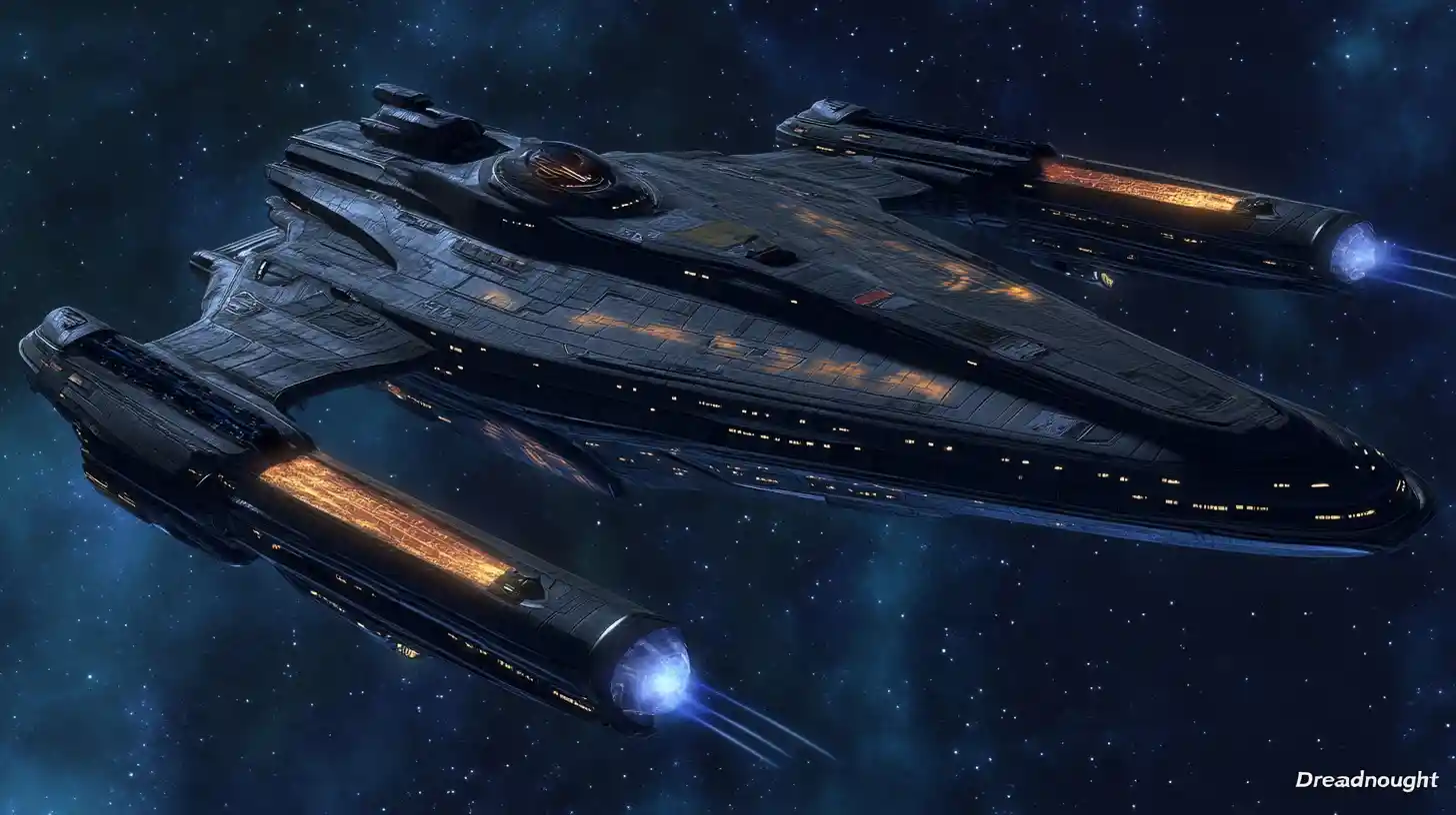 Massiver Sternenflotten-Dreadnought-Kreuzer im tiefen Weltraum