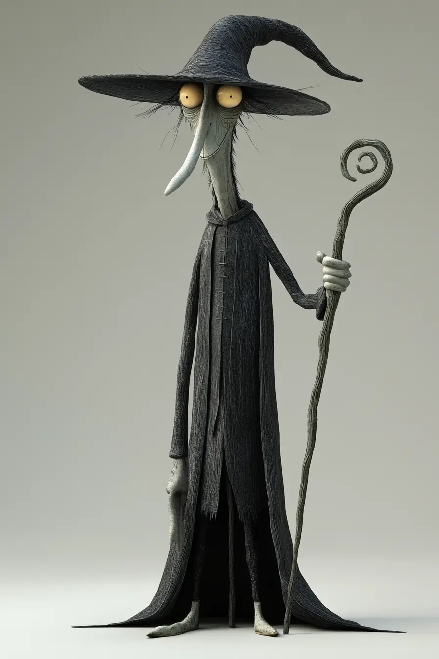 Goofy Tall Wizard With Staff In 3d Render Style
