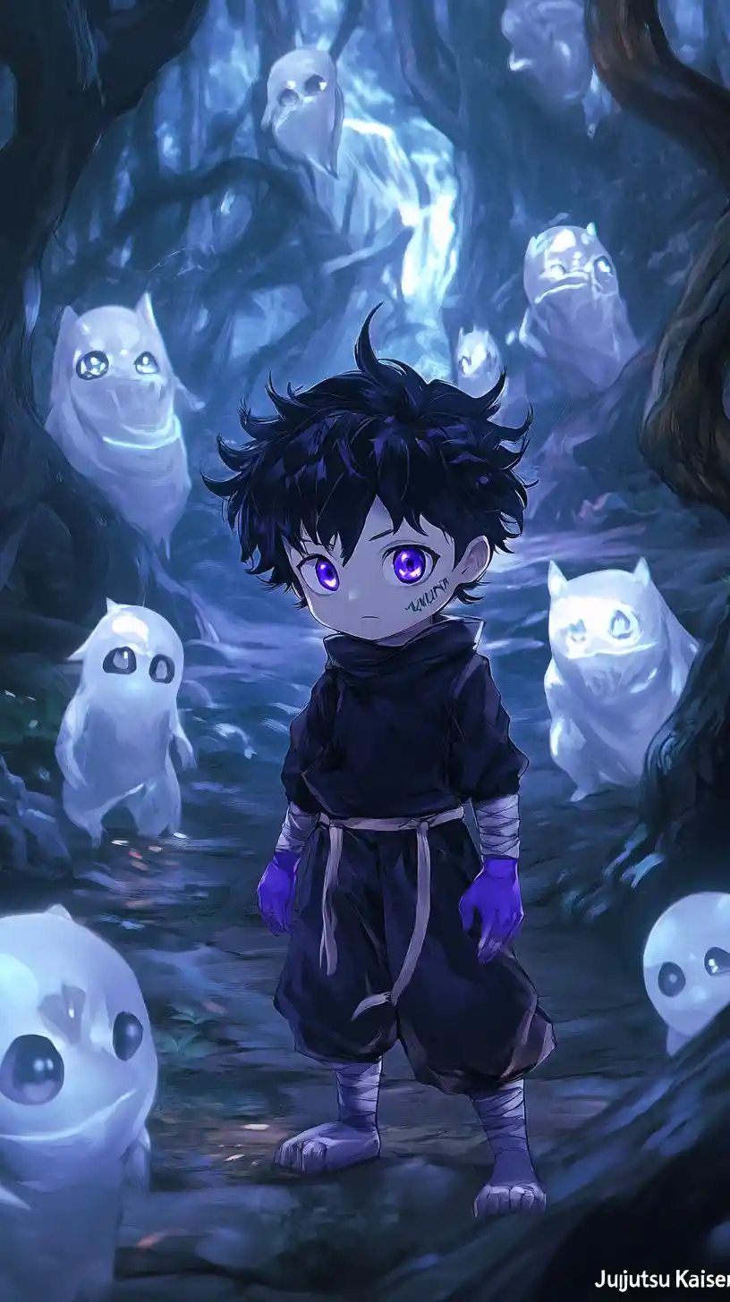 Plush anime girl resting in a dark forest
