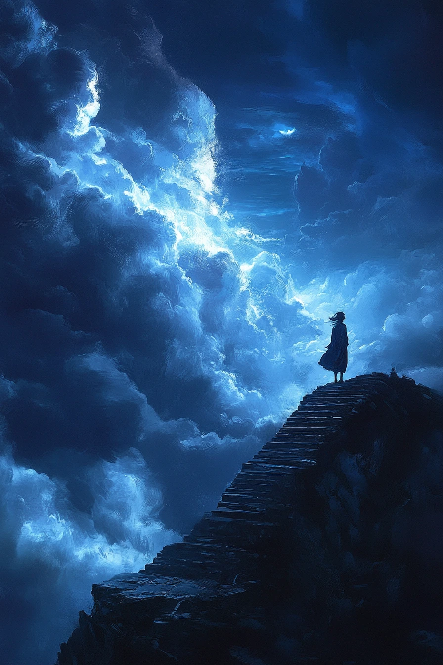 Nuvole surreali che fluttuano in un sogno blu scuro
