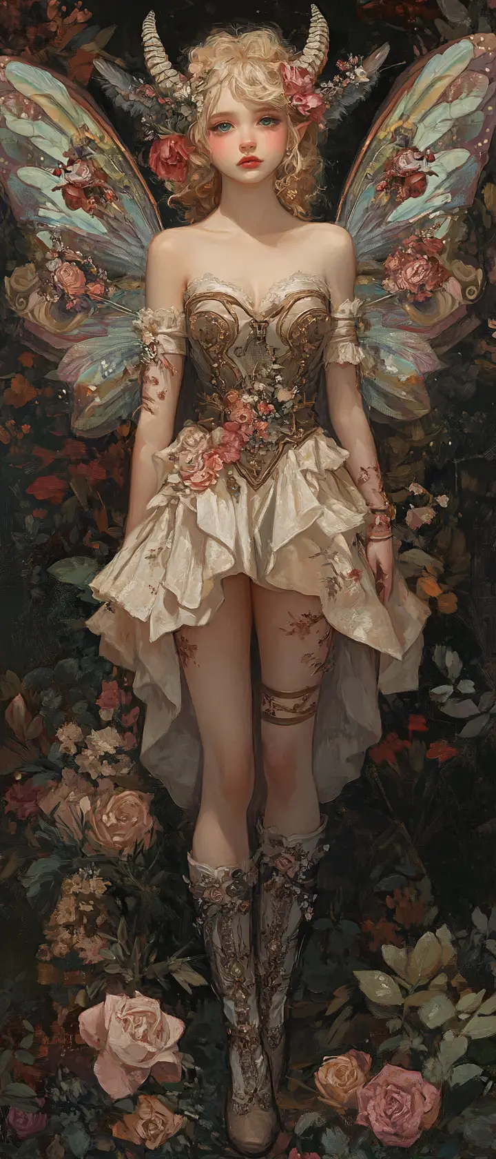 巴洛克奇幻花園中的粉彩精靈少女