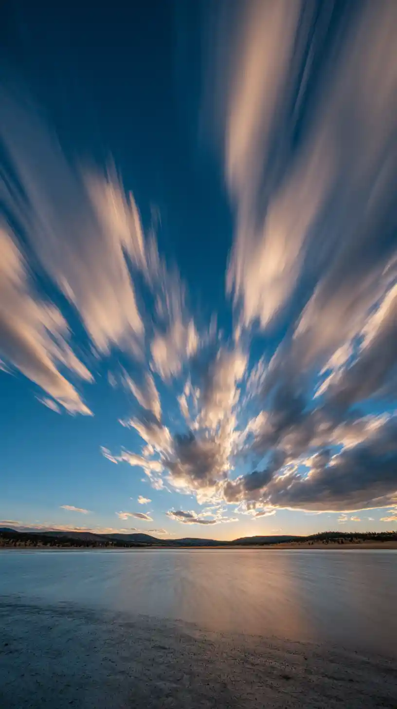 Long exposure clouds drifting across an endless sky