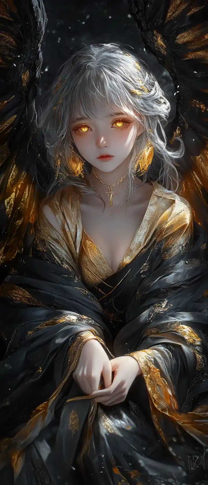 被黑暗繭裹住的憂鬱羽翼少女