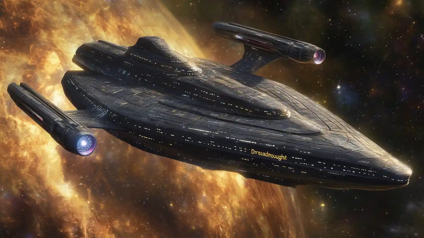 Massive starfleet dreadnought cruiser in deep outer space
