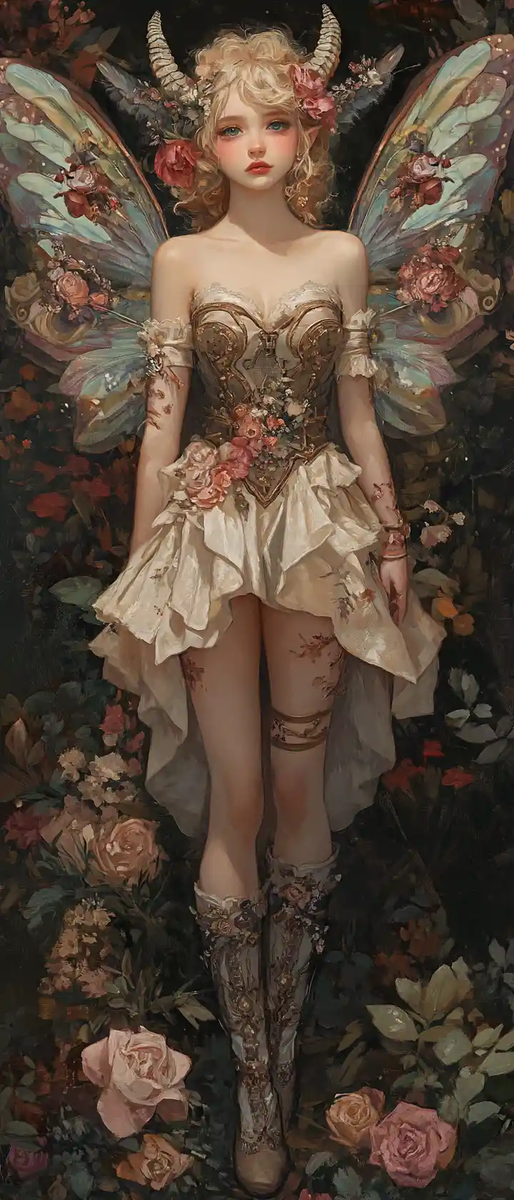 Pastel fairy girl in baroque fantasy garden