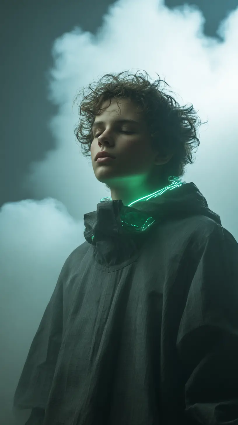 Surreal sci fi portrait of a glowing humanoid figure