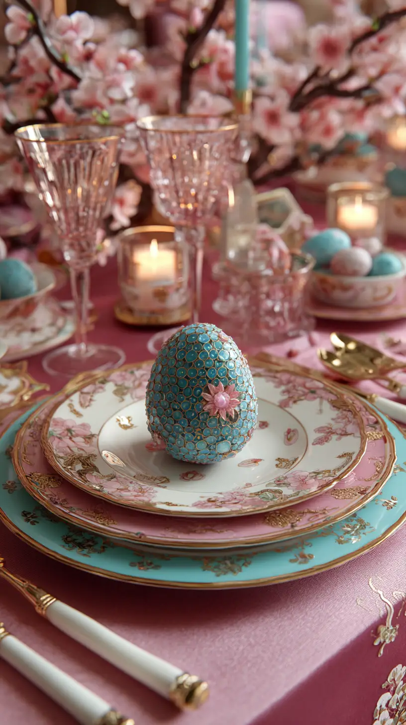 Luxurious easter dessert table with elegant fine dining decor