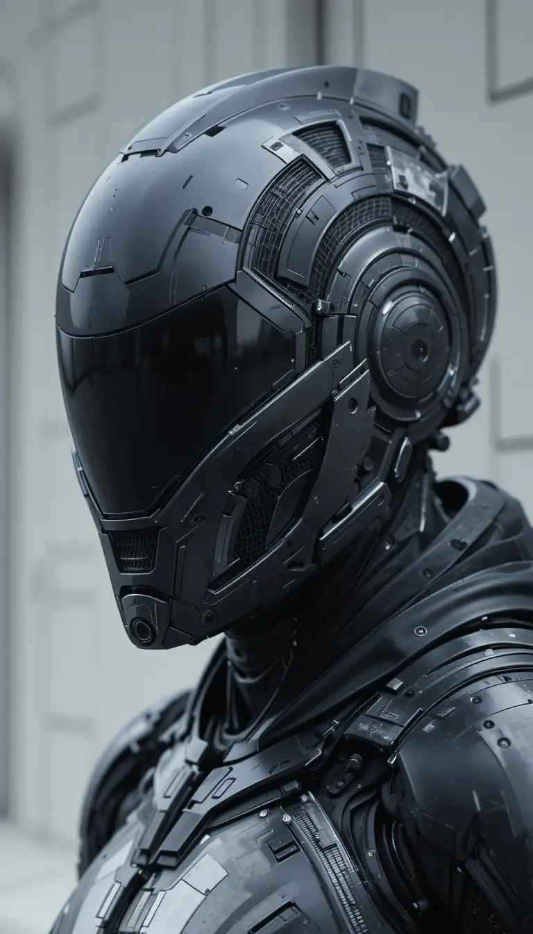 Casque noir futuriste avec visière réfléchissante sur fond à dégradé doux