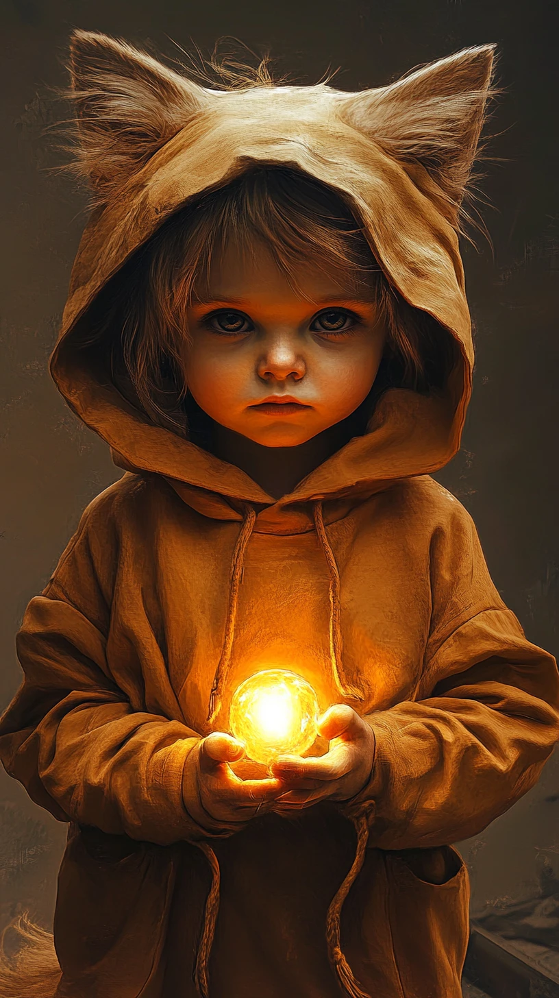 Fox human toddler clutching a glowing stolen trinket