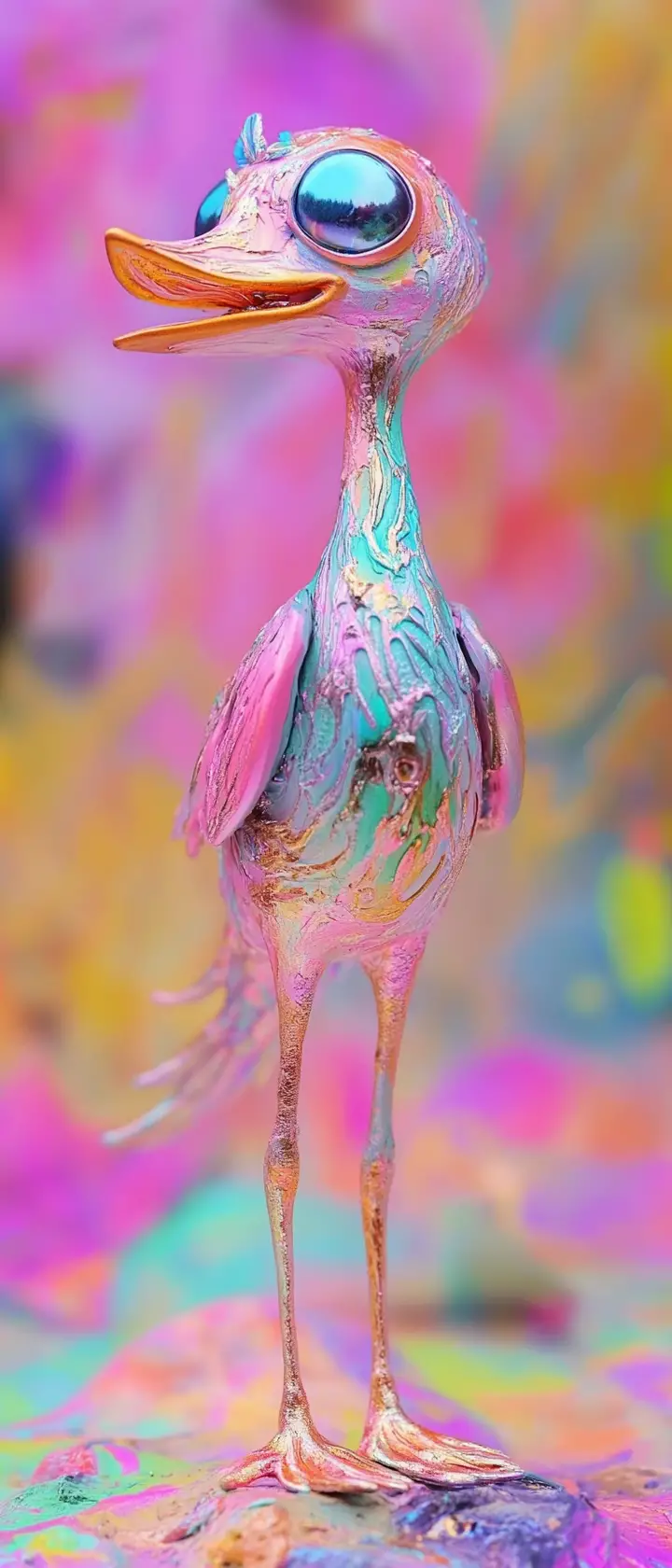 Whimsical metallic fairy character in pastel illustration