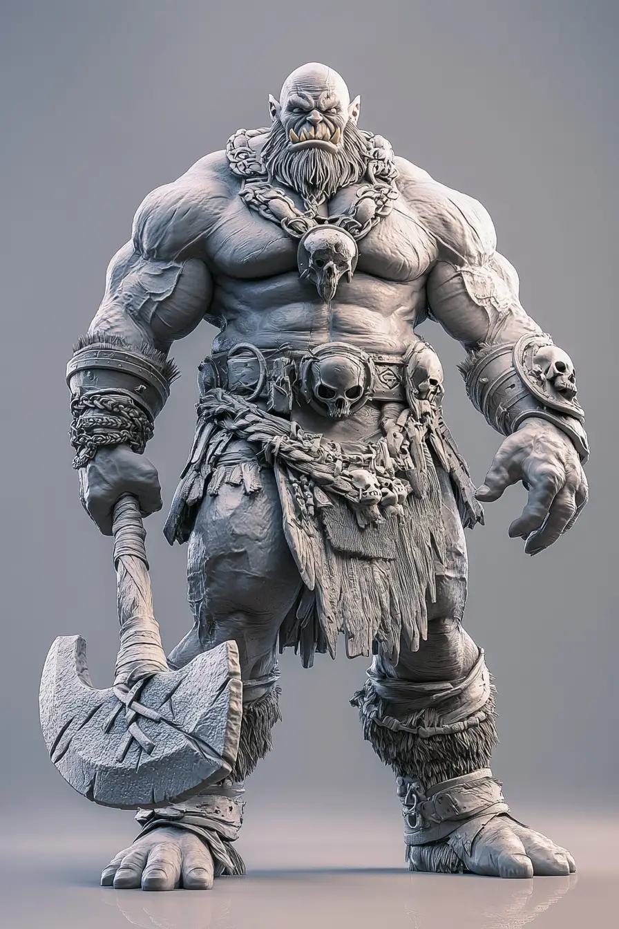強大的 3D 骷髏鎧甲戰斧獸人將軍
