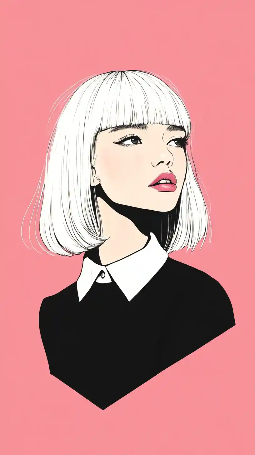 White haired girl portrait in digital painting style