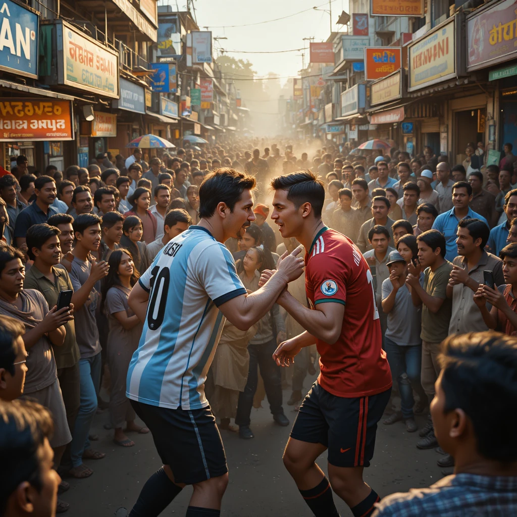 Soccer legends clash in a crowded Mumbai street market circle